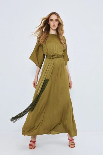 Φόρεμα μακρύ με ζώνη με κρόσσια 63-3416 ACCESS