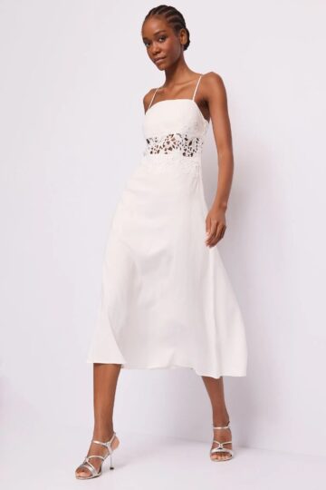 Γυναικείο λευκό λινό φόρεμα με δαντέλα 262_611FD15024