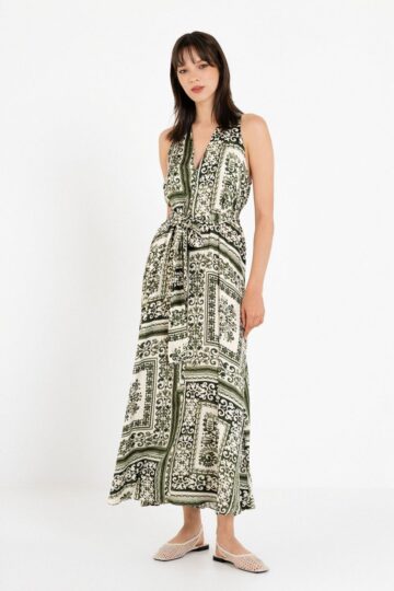 Philosophy Satin Print V Neck Dress SS26-DR22868