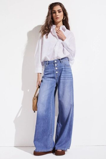 GAUDI τζιν παντελόνι με φαρδιά μπατζάκια από βαμβάκι 262_611BD26025